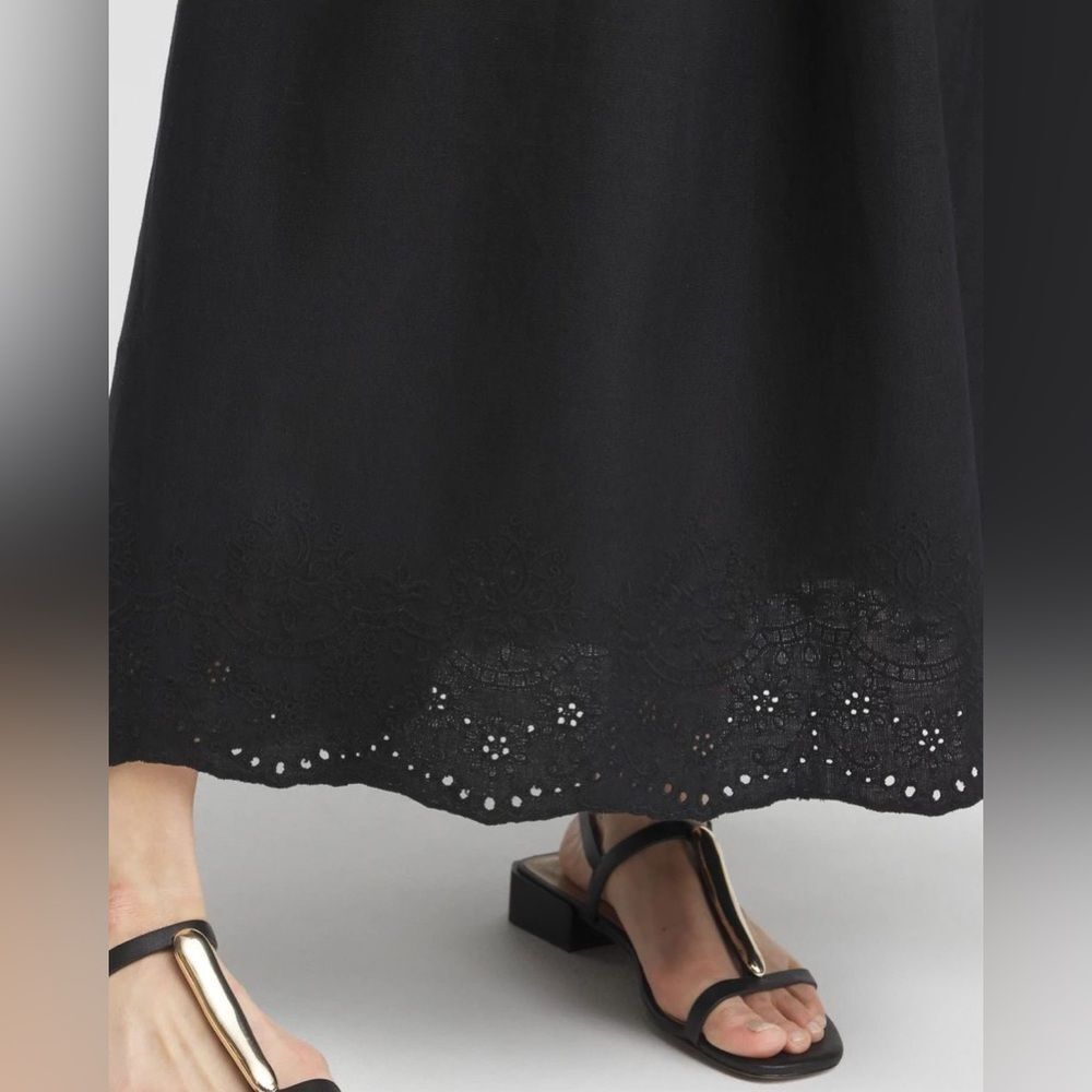 Chico’s Linen Embroidered Scallop Hem Skirt SZ 1 US 8 Elastic Waist Black - Picture 4 of 15